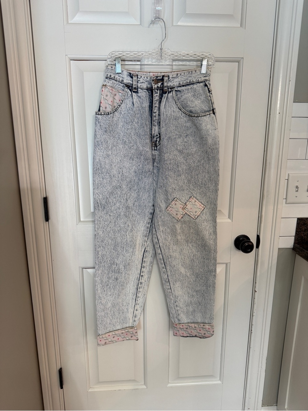 Vintage Nuovo Industrie Acid Wash Mom Jeans Pink Trim Cuffed Denim 25396 - Picture 4 of 15